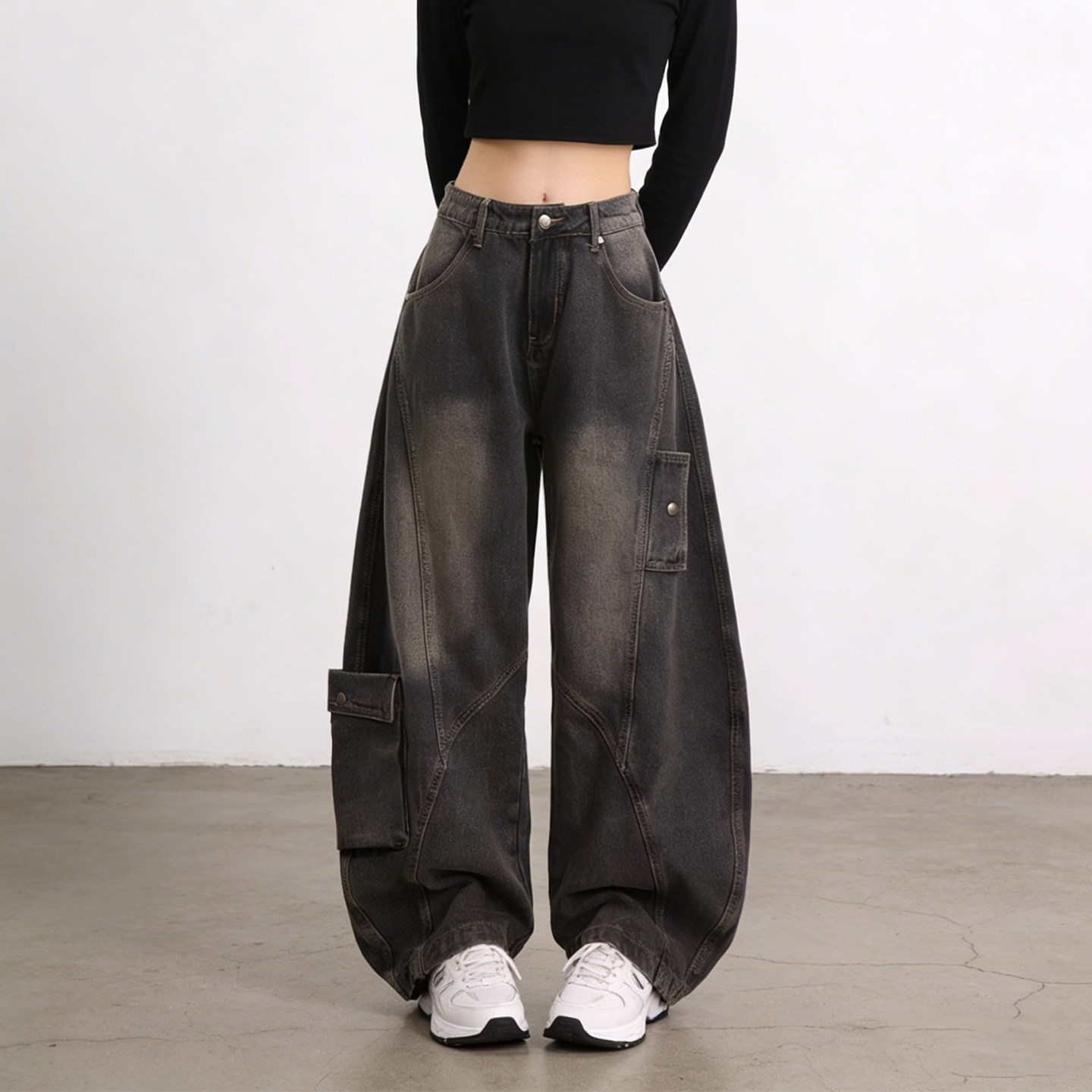 300斤大码胖mm复古阔腿牛仔裤女宽松水洗做旧多口袋垂感工装裤子,女装/女士精品,大码裤装,淘宝优惠券,粉丝福利购,淘宝优惠卷