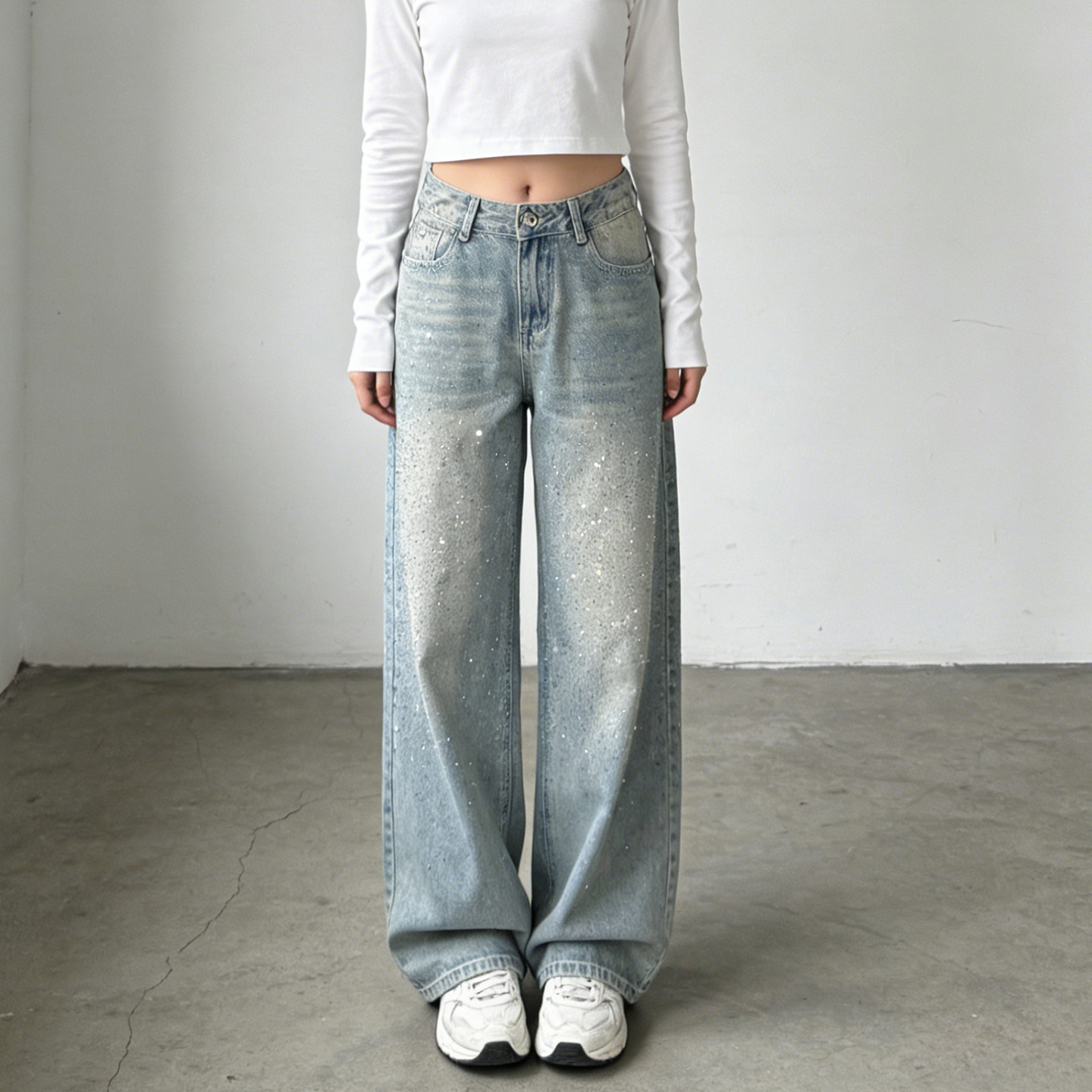 2026春季大码胖mm复古闪闪烫钻直筒牛仔裤女宽松阔腿拖地百搭,女装/女士精品,大码裤装,淘宝优惠券,粉丝福利购,淘宝优惠卷