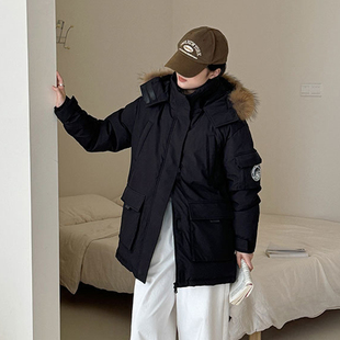 大码 胖mm黑色学院风大毛领连帽棉衣女派克服外套宽松加厚保暖棉服