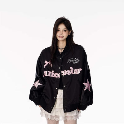 2025秋季胖mm个性字母印花棒球服