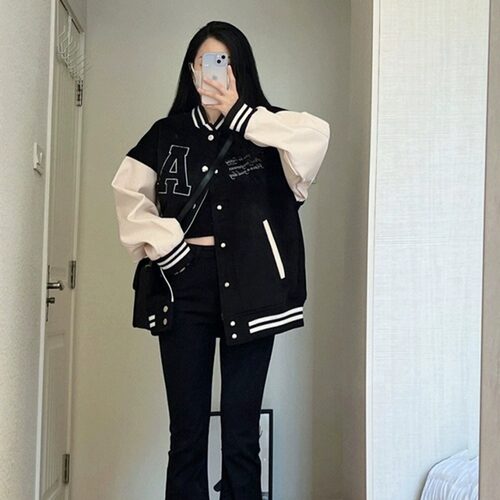 300斤大码女装胖mm美式复古棒球服外套女秋季款宽松百搭上衣夹克