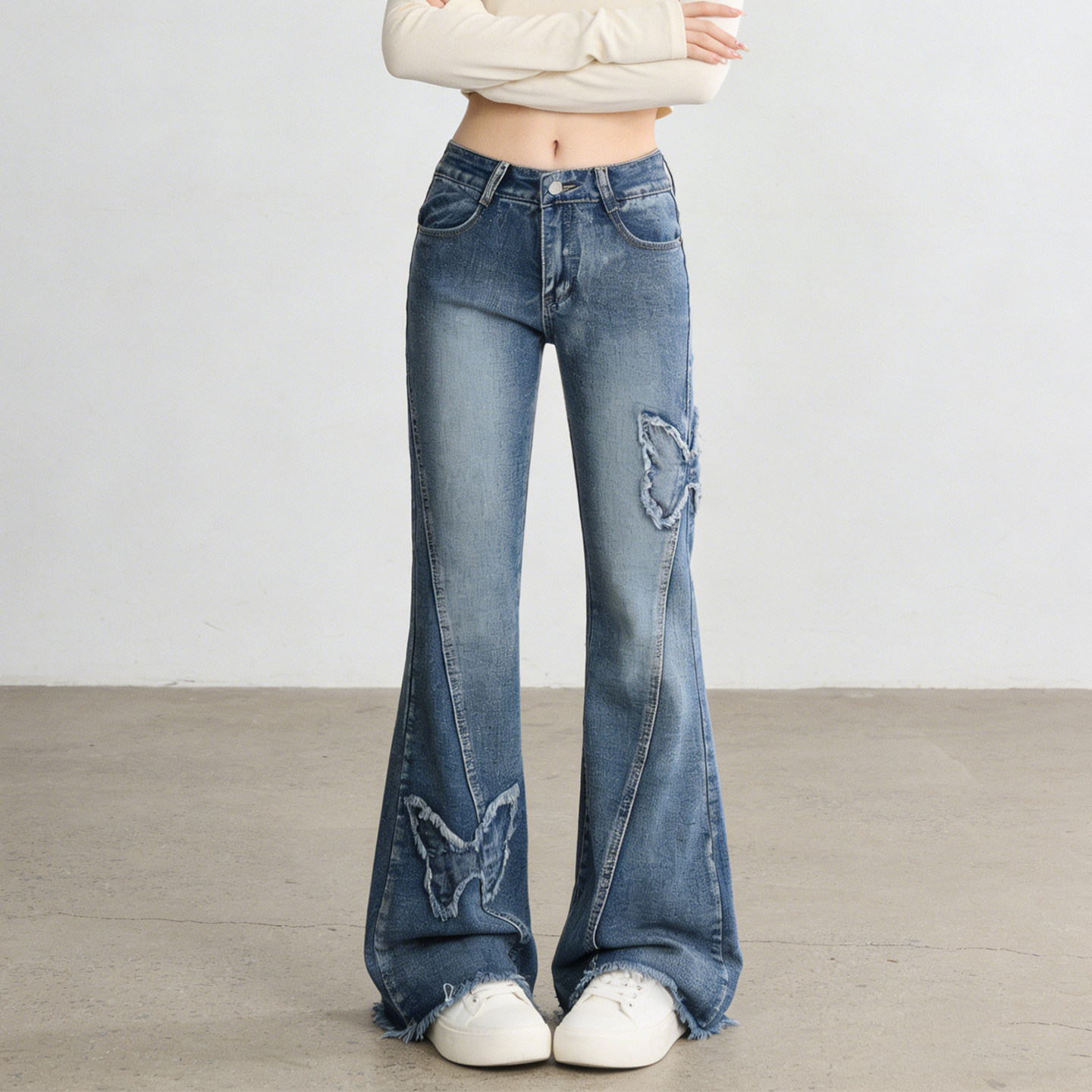 2026春季大码胖mm美式复古微喇牛仔裤女高腰刺绣毛边喇叭小众裤子,女装/女士精品,大码裤装,淘宝优惠券,粉丝福利购,淘宝优惠卷