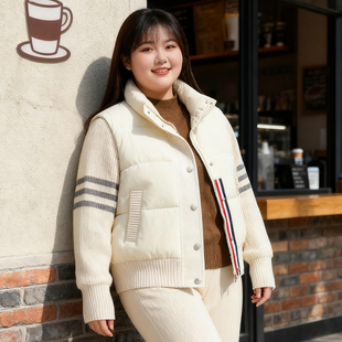 大码 胖mm立领撞色拼接针织假两件棉服女百搭加厚保暖棉衣外套 女装