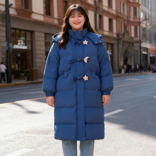 大码 棉服女牛角扣学院风加厚保暖宽松棉袄棉衣外套 胖mm连帽中长款