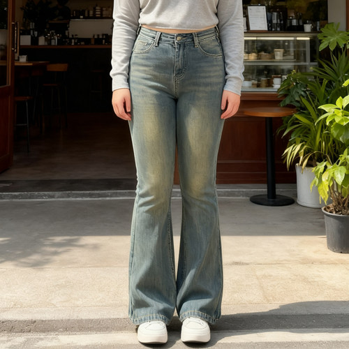 大码微喇弹力高腰显瘦牛仔裤