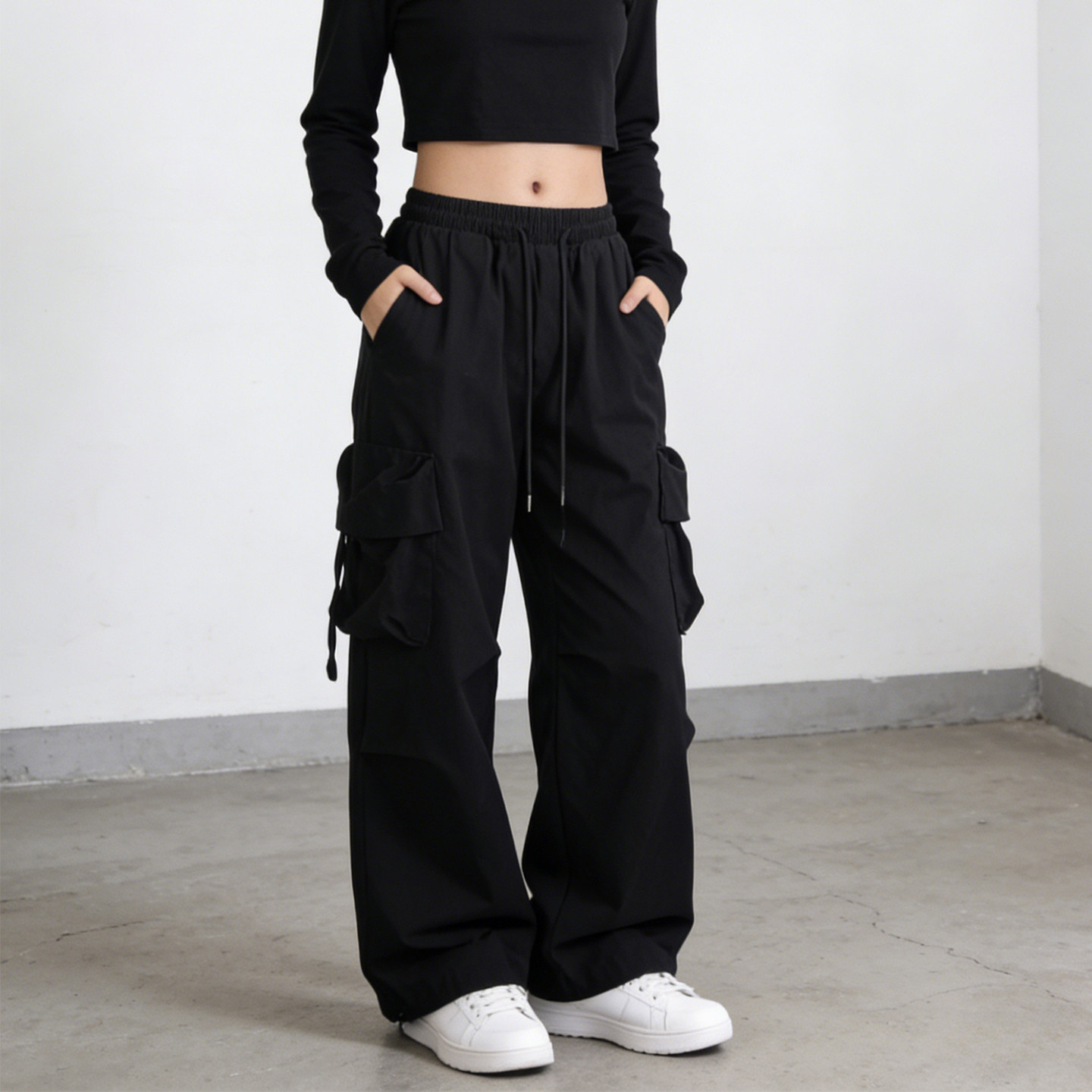 2026春季大码胖mm美式黑色大口袋阔腿工装裤女宽松显瘦垂感休闲裤,女装/女士精品,大码裤装,淘宝优惠券,粉丝福利购,淘宝优惠卷