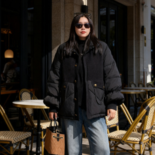 大码女装胖mm立领面包服女短款棉服宽松加厚保暖黑色棉袄棉衣外套