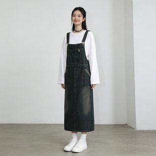 2026春季大码胖mm复古中长款牛仔背带裙女宽松减龄长裙显瘦连衣裙