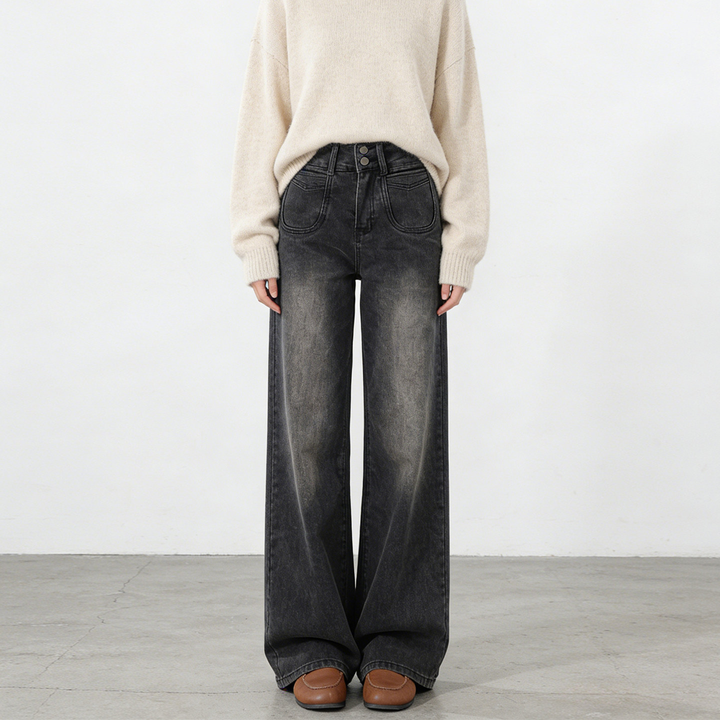 300斤大码胖mm黑灰色弹力微喇牛仔裤女宽松遮肉直筒拖地阔腿裤子,女装/女士精品,大码裤装,淘宝优惠券,粉丝福利购,淘宝优惠卷