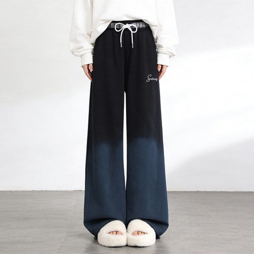 大码高腰抽绳渐变阔腿遮肉卫裤女