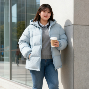 连帽羽绒棉服女宽松加厚棉衣冬季 胖mm韩版 保暖面包服外套 女装 大码