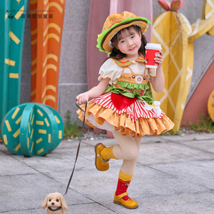休闲女童宝宝洛丽塔汉堡连衣裙套装 卡通夏季 汉堡熊 薇爷原创