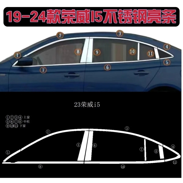 23款荣威i5专用车窗车身装饰改装亮条配件不锈钢外玻璃压条