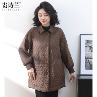 妈妈羽绒棉服中长款新款时尚轻薄棉衣洋气中老年女秋冬装夹棉外套