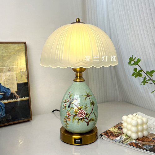 充电玻璃卧室床头灯灯新中式陶瓷