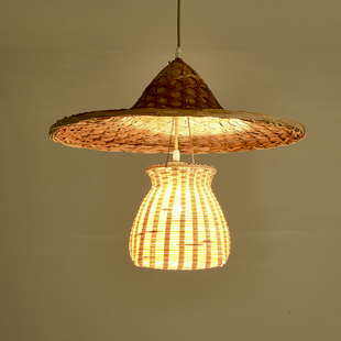 吊灯 创意 个性 竹编斗笠帽子 艺术 造型 餐饮 餐厅 茶楼 民宿灯