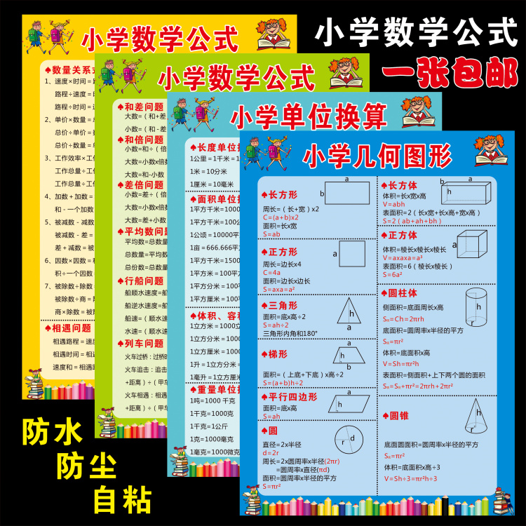 小学数学公式大全单位换算面积计算一到六年级数学公式大全墙贴画-封面