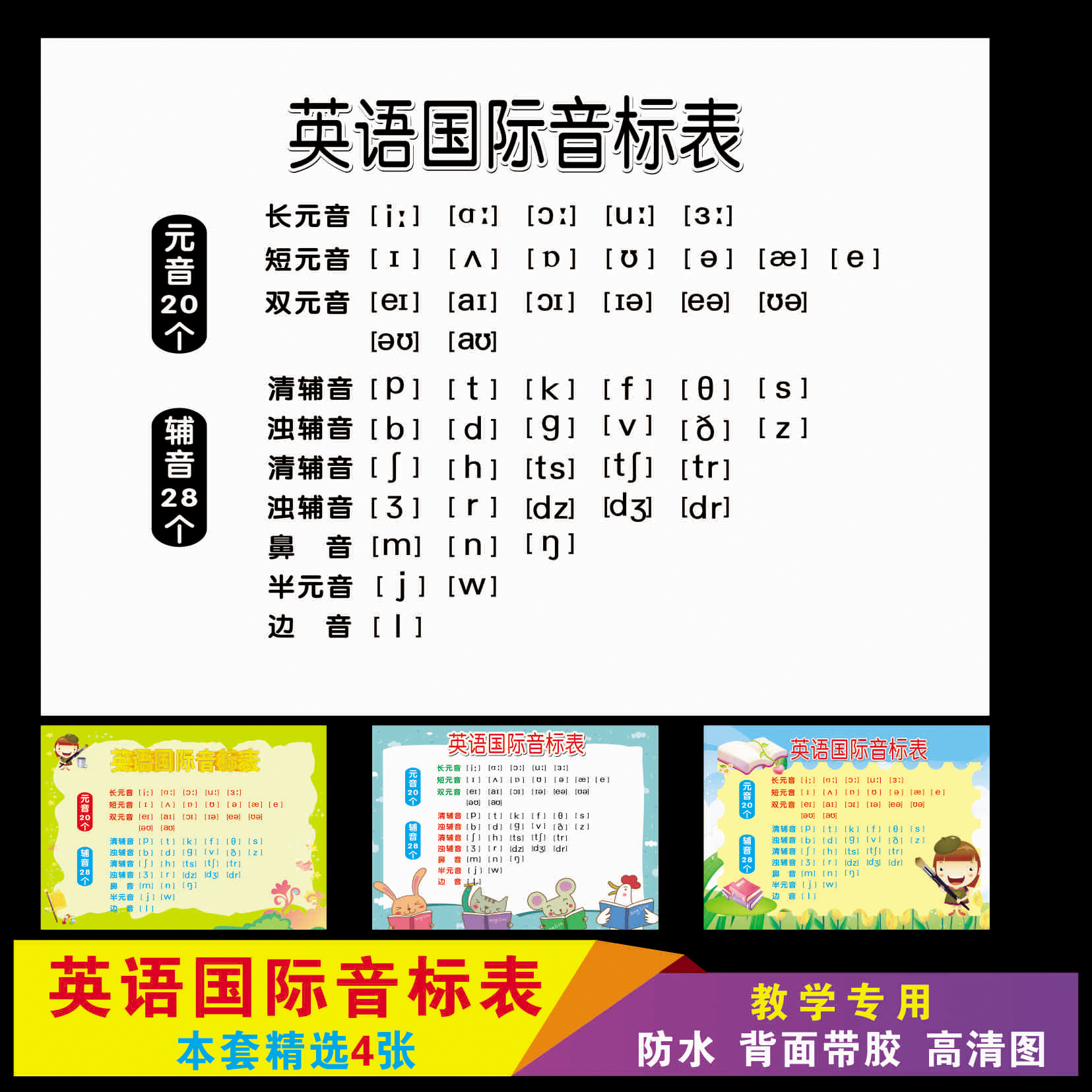 教学专用国际元音墙贴横版字母表