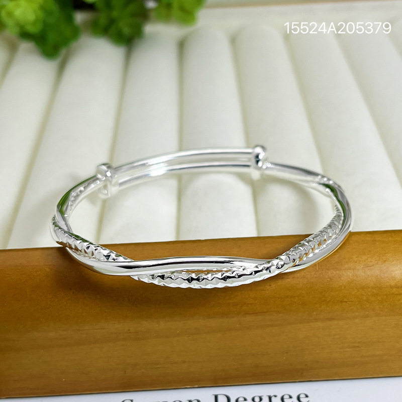 s999足银手镯女莫比乌斯实心推拉手环时尚百搭素圈高级感精致手饰