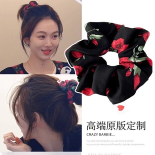 中餐厅姜妍同款玫瑰花发圈法式红色发绳气质百搭夏季网红头饰头绳