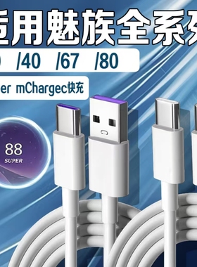 适用魅族w数据线80超级快充6A双Type-C魅族16/17/18pro充电w线30魅族20/21数据w线40车载w充电线USB口2米线w