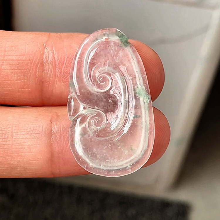 【501118】纯天然A货高冰种飘花翡翠如意吊坠 玉石玉器挂件带证书