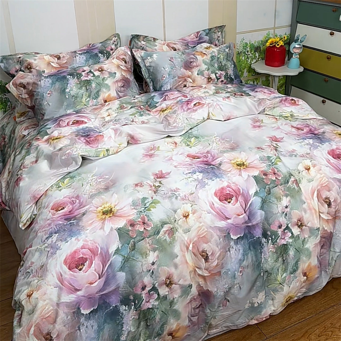 3D立体复古大花卉全棉四件套100纯棉床单被套中国风牡丹玫瑰浪漫