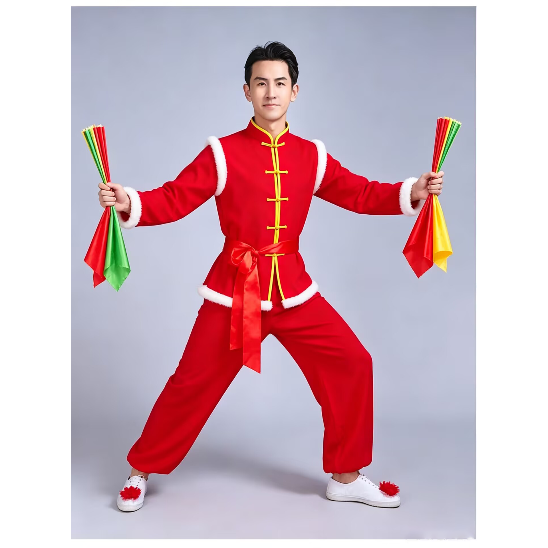 新款中国风红色秧歌腰鼓演出服