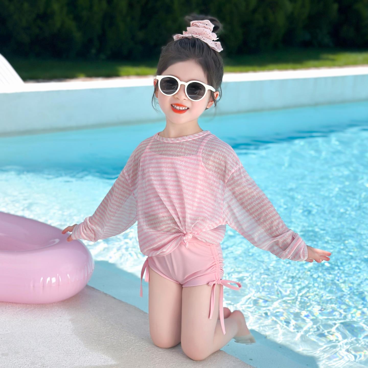女童泳衣分体夏季2025新款儿童女孩泳装小童宝宝超好看长袖游泳衣