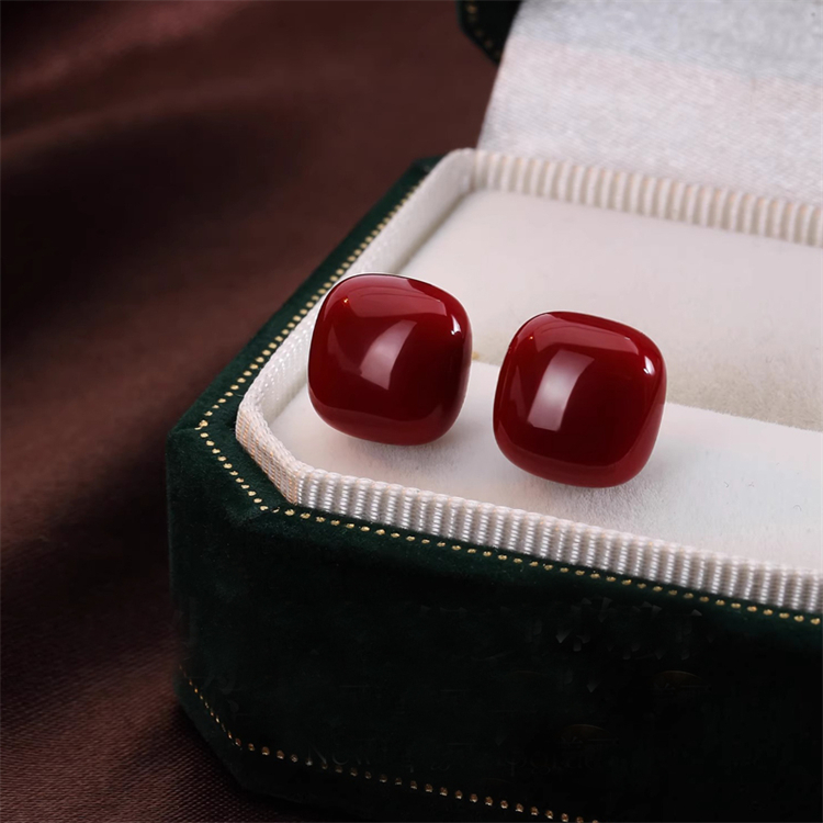 18K金方形耳钉女小方糖珍珠耳环