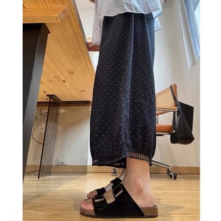 胖MM波点镂空阔腿裤 女大码 夏季 慵懒风韩系甜美花边棉麻九分休闲裤