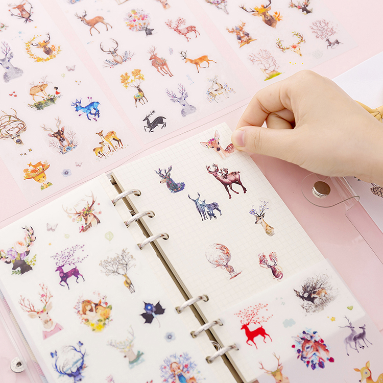 梦幻麋鹿贴纸PVC手账贴画相册装饰卡通可爱少女心日记本贴画素材