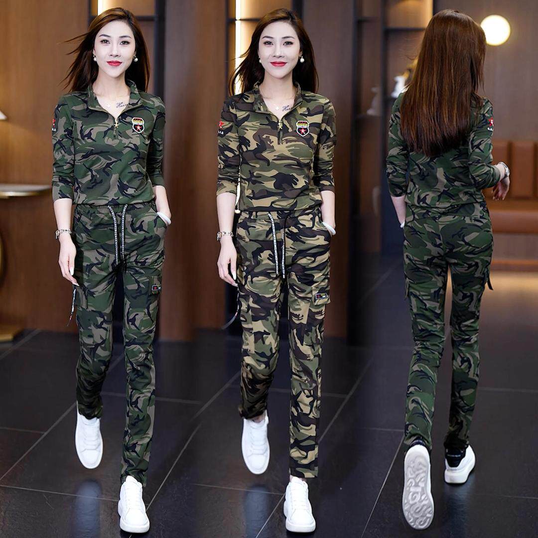 迷彩服女休闲纯棉长袖运动套装