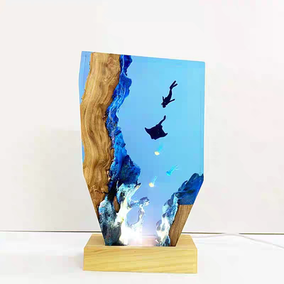 海底世界景观溶洞潜水员蝠鲼魔鬼鱼水母小夜灯床头灯氛围灯摆件