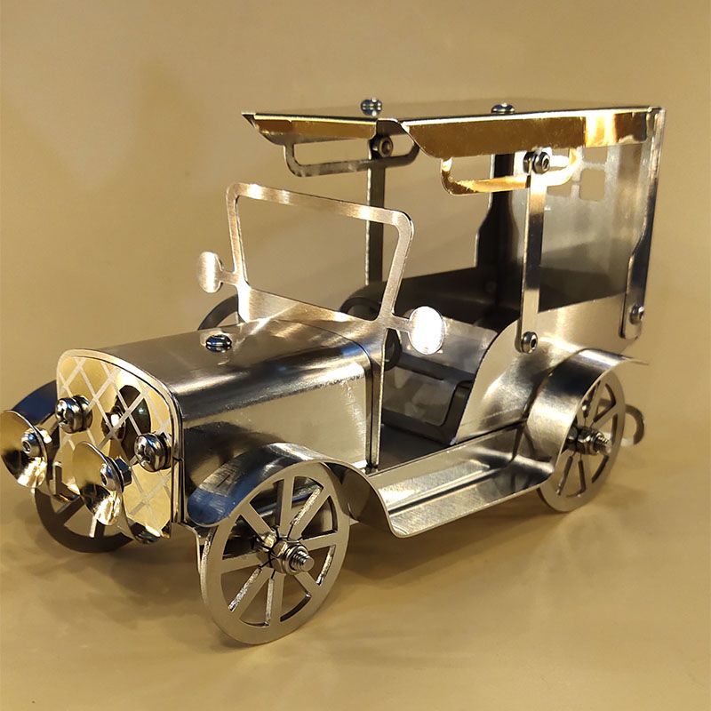 老爷车不锈钢镀钛合金车模型橱窗酒柜工艺精品摆件拼装型金属玩具