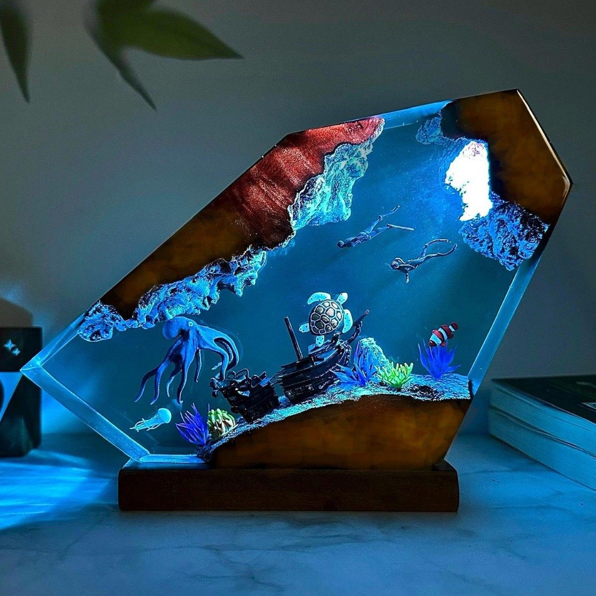 把海洋带回家海底世界章鱼海龟潜水员沉船小夜灯床头灯氛围灯摆件,家居饰品,桌面摆件,淘宝优惠券,粉丝福利购,淘宝优惠卷