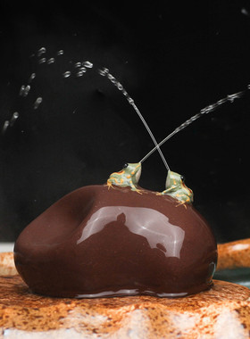 紫砂茶宠茶玩喷水青蛙石头双喷水茶具创意摆件雕塑宜兴原矿礼物