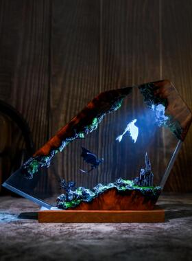 手作驯龙高手Resin lamp gift树脂小夜灯氛围灯黑龙白龙礼物摆件