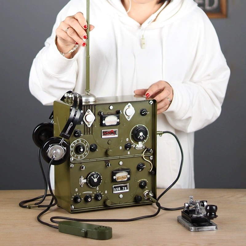 复古老式电台发报机步话机模型怀旧民国通讯电报机装饰拍摄影道具