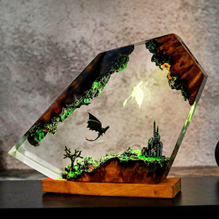 飞龙翼龙喷火龙夜煞白煞黑龙白龙飞过城堡小夜灯床头灯氛围灯摆件