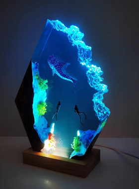 海底世界溶洞海浪造型鲸鲨鱼潜水员摆件小夜灯床头灯氛围灯礼物