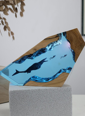 海底世界景观巨齿鲨座头鲸鱼苍龙魔鬼鱼潜水员小夜灯床头灯摆件