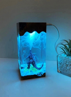 实木树脂高级摆件哥斯拉氛围小夜灯床头灯圣诞节日朋友创意礼物