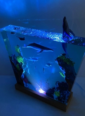 树脂摆件海底世界座头鲸鱼沉船海龟潜水员氛围感小夜灯圣诞节礼物