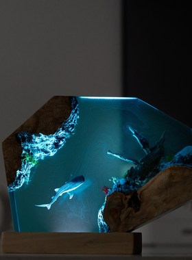 海底世界溶洞景观沉船和鲸鲨鱼树脂小夜灯床头灯氛围灯摆件礼物