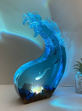 海底世界溶洞海浪造型鲸鲨鱼潜水员氛围灯小夜灯节日创意礼物摆件