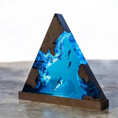 把海洋带回家海底巨齿鲨鱼潜水员海底探险小夜灯床头灯氛围灯摆件