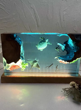 海洋大海龟翻车鱼魔鬼鱼潜水员章鱼摆件家居饰品小夜灯氛围灯礼物