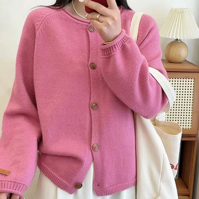 圆领毛衣外套女2024秋冬新款宽松慵懒风外穿加厚上衣洋气针织开衫