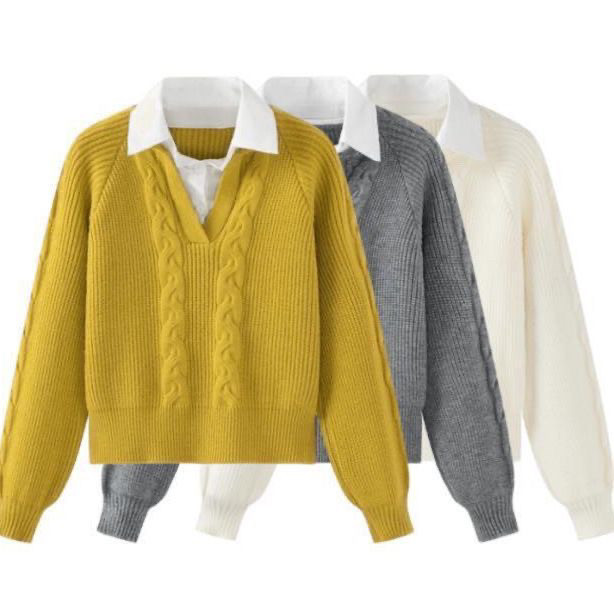 假两件毛衣秋冬女装日系慵懒复古设计感小众polo领麻花针织衫上衣